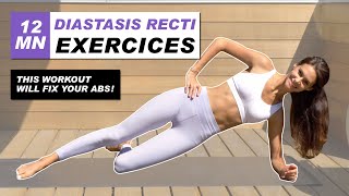 Exercises For DIASTASIS RECTI  BEST 12 Min Workout To Heal Your Ab Separation with instructions [upl. by Eyllom11]