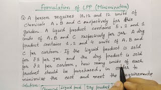 Formulation of LPP Minimization  Linear Programming Problem  Operation Research Hindi [upl. by Lory589]