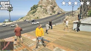 GTA 5  Franklin Lamar Michael Trevor Ron and Wades FIVE STAR COP BATTLEESCAPE FROM HOOKIES [upl. by Newlin]