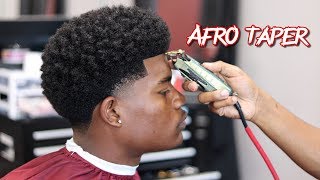 BARBER TUTORIAL AFRO TAPER  CURL SPONGE WITH SIDE PART [upl. by Orford]