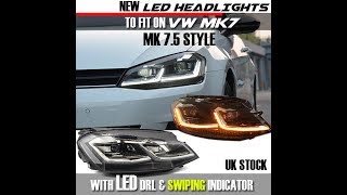 Golf 75 Facelift Dynamic Led Signal Headlamps retrofit Halogen to Xenon MK75 [upl. by Muldon]