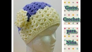 Como tejer gorro crochet ganchillo para niña con flor [upl. by Ettener]