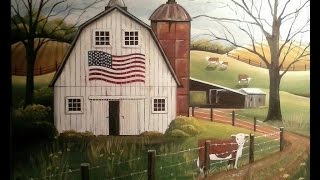 Folk Art Painting Primitive Folk Art  A White Barn in Acrylics Cindy Landi [upl. by Asek]