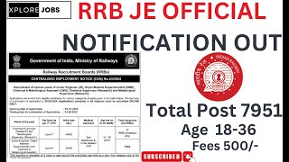 RRB JE OFFICIAL NOTIFICATION OUT RRB JE VACANCY LATEST UPDATE rrb rrbje [upl. by Ihculo]