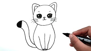 How To Draw Cat Very Very Easy  Cat Drawing For Kids [upl. by Alekim]