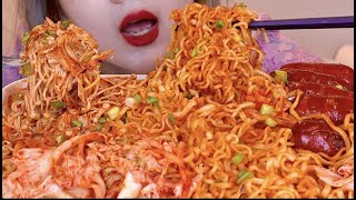 ASMR Spicy Noodles Mukbang  feat Enoki Mushroom and Sausage [upl. by Cimah]