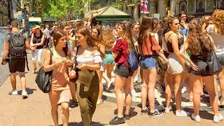 Barcelona Walk of La Rambla  Famous Tourist Street [upl. by Mazur]