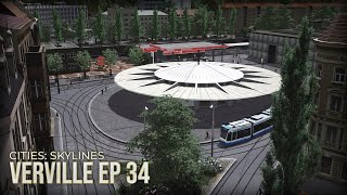 Tram Terminus Tram Depot and sunken Train Station Cities Skylines  Verville EP 34 [upl. by Bernardina]