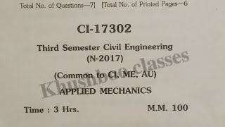 Applied Mechanics 3rd sem Civil Engineering Question paper [upl. by Gifferd]