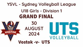 2024 YSVL Under 18G Div 1  Gold Medal Match 🥇 Vostok Volleyball vs UTS Volleyball [upl. by Zebulen484]