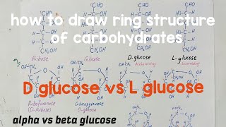 pyranose and furanose structure  how to draw ring structure of glucose  D glucose and L glucose [upl. by Moberg982]