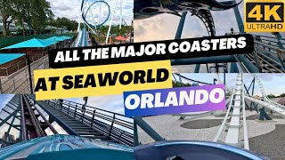 Riding Every Major Roller Coaster at SeaWorld Orlando  4k Front Row POVs MrBucketlist [upl. by Mattox]