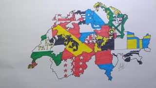 Drawing Swiss cantons flag map  Switzerland flag map [upl. by Mohr]