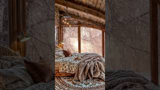 Who’s your dream cuddle buddy in this snowy rustic chalet Winter ambiance Crackling fire Snowfall [upl. by Aneerak]