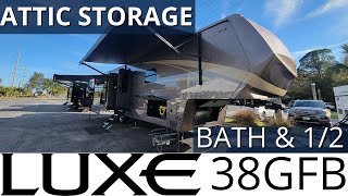 Luxe 38GFB Gold Fifth Wheel Floor Plan and Walk Through [upl. by Niessuh310]