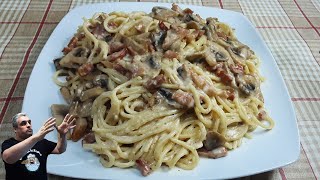 😋 Pasta con Salsa de CHAMPIÑONES Y BEICON muy fácil rápida 😋 [upl. by Bella]