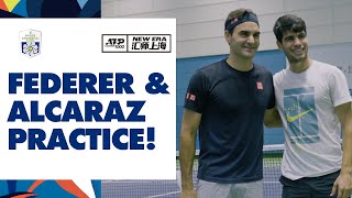 LEGENDARY 🤩 Roger Federer and Carlos Alcaraz Practice Together At The Rolex Shanghai Masters [upl. by Dauf]