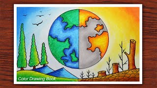 How to draw world environment day poster Save nature drawing easy [upl. by Shalna6]