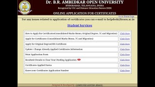 Apply for certificates BRAOU 2022 PC cum CMM  TC Migration DrBRAmbedkar open University [upl. by Mosenthal611]