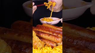 ASMR SAUSAGE BBURINKLE CHICKEN SPAM CHEESY FIRE NOODLES 소세지 뿌링클 치킨 먹방 ソーセージ チーズ チキン 咀嚼音EATING SOUNDS [upl. by Alcinia]