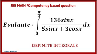 Evaluate the Integral ∫ 𝟏𝟑𝟔𝒔𝒊𝒏𝒙𝟓𝒔𝒊𝒏𝒙𝟑𝒄𝒐𝒔𝒙 dx from 0 to π 4 StepbyStep Solution  JEE Main [upl. by Celeste509]