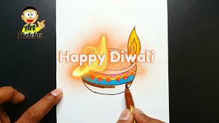 Deepawali Drawing  How to Draw a dia  Kids Easy Drawing [upl. by Sharlene]