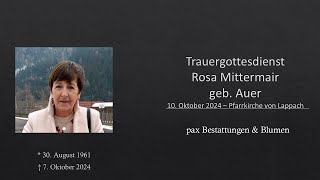 Trauergottesdienst Rosa Mittermair geb Auer [upl. by Mauri]