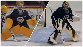 JUUSE SAROS amp PEKKA RINNE practice Nashville Predators 2020 [upl. by Irwinn]