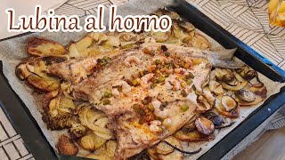 LUBINA al horno con verduras y gambas fácil sano y rápido [upl. by Dorella]