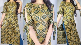 Simple and Elegant kurti with designer sleeves cutting and stitchingBoat neck cutting easy tutorial [upl. by Aytak628]