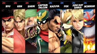 Ryu and Ken and Sheik and Captain Falcon VS Kazuya and Fox and Zero Suit Samus and Incineroar Smash [upl. by Aliel]