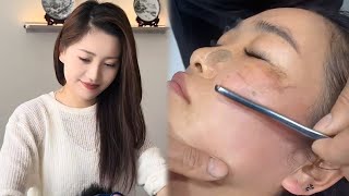 💈ASMR  Remove a lot of vellus hair from a womans face 🪒Crazy oriental shaving [upl. by Alrich610]