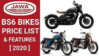 Jawa BS6 Motorcycles Price List in India 2020  Mileage  On Road Price  Review  Features  minute [upl. by Anawik131]