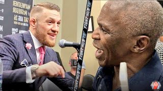 FLOYD MAYWEATHER SR ERUPTS ON CONOR MCGREGOR IN FIRST ENCOUNTER THROWS PUNCH AS CONOR LAUGHS AT HIM [upl. by Zeuqram]