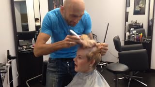 Bald barber brutally shaves blonde girl 4K remaster [upl. by Iznil]