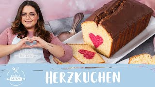 Kastenkuchen mit Herzfüllung  Rührkuchen mit Herz 😱😃💗 I Einfach Backen [upl. by Caralie]