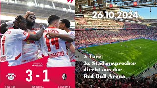 Heimsieg ⚽️ Stadionsprecher ⚽️ neue Torhymne ⚽️ RB Leipzig vs SC Freiburg 26102024 [upl. by Enyaw]