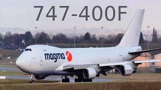 MAGMA AVIATION BOEING 747400F Landing amp Departure Birmingham Airport [upl. by Anoynek]