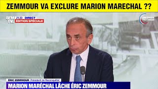 ZEMMOUR ANNONCE AVOIR ETE TRAHI PAR MARION MARECHEL ET PLEURE SUR BFM TV [upl. by Prudie662]