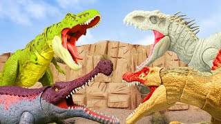 🦖 TRex Vs Sarcosuchus and Trex vs Spinosaurus  Giant dinosaur battle in the Jurassic World [upl. by Thistle]