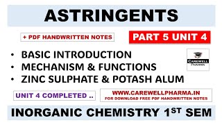 Astringent  Zinc Sulphate  Potash Alum  Part 5 Unit 4  Pharmaceutical inorganic Chemistry [upl. by Sheilah]