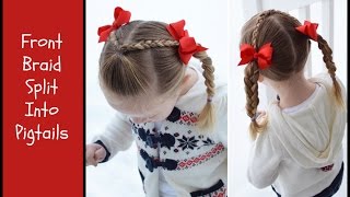 Toddler Girl Hairstyles  Front Braid Split Into Pigtail Braids [upl. by Bennion599]