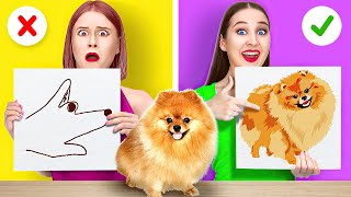 ART CHALLENGE AND DRAWING TRICKS  Awesome drawing hacks and pancake challenge by 123 Go GENIUS [upl. by Fawne463]