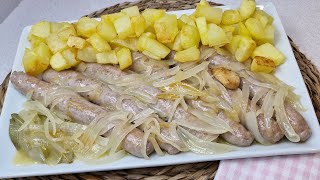 SALCHICHAS ENCEBOLLADAS AL VINO BLANCO Receta económica lacocinadenuberosaylila youtube [upl. by Nivla]