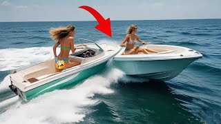 Badass boaters drive at full throttle  recklessness on boat [upl. by Aisatsan546]