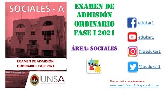 SOLUCIONARIO ADMISION ORDINARIO UNSA FASE I 2021  SOCIALES GRUPO A [upl. by Isied]