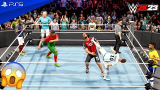 WWE 2K23  Messi Cristiano amp Neymar vs Haaland Mbappe amp Zlatan  Elimination Match  PS5™ 4K60 [upl. by Eittel634]