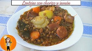 Lentejas con chorizo y jamón  Receta de Cocina en Familia [upl. by Hamer]