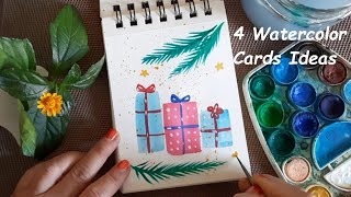 4 Watercolor Christmas cards  Simple watercolor painting for beginners  Cotton swabs painting [upl. by Constantino]