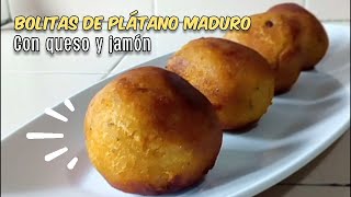 Bolitas de plátano maduro con queso y jamón│Receta de plátano maduro o macho [upl. by Nazarius409]